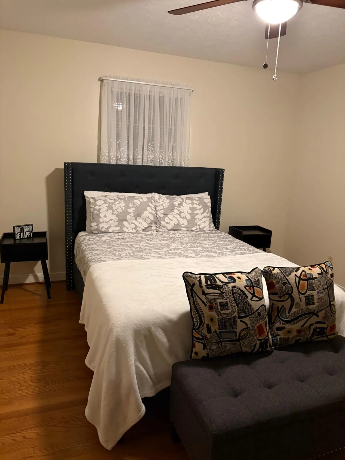 Bedroom with decorative pillows